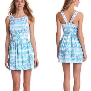 Lilly Pulitzer Sandrine Dress Blue Striped Floral 6